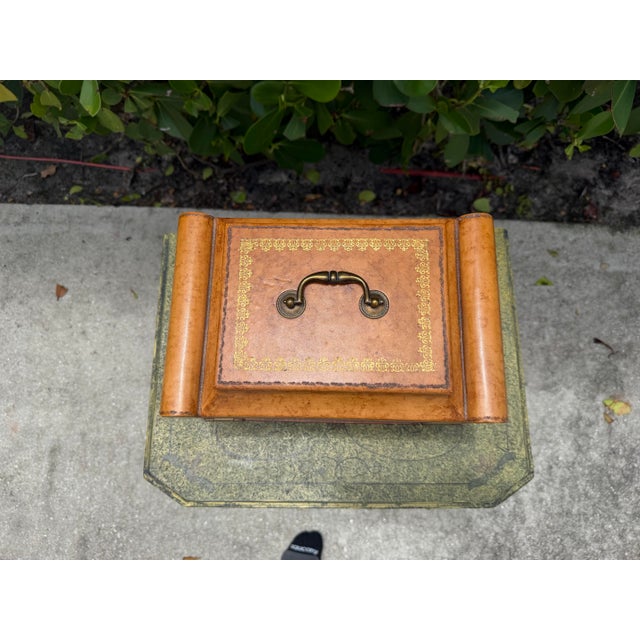 Vintage 13” Leather Decorative Box With Gilt Tooling For Sale - Image 12 of 12