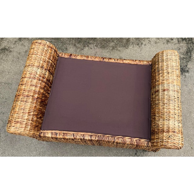 Vintage Woven Banana Leaf Ottoman With Upholstered Cushion For Sale In Naples, FL - Image 6 of 10