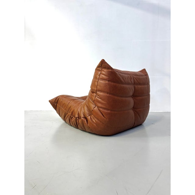Brown French Togo Lounge Chair in Dark Cognac Leather by Michel Ducaroy for Ligne Roset For Sale - Image 8 of 13