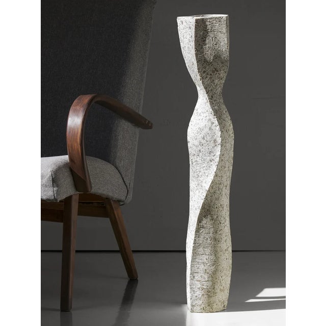 White Stone Tall Floor Vase - Column Series in Bio Concrete For Sale - Image 9 of 14