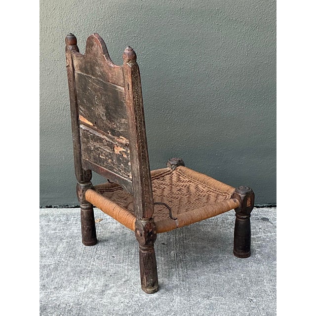Vintage Hand Carved Low Weavers Chair For Sale - Image 10 of 12