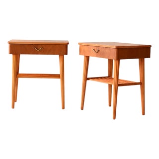 Danish Mahogany and Birch Bedside Tables, Set of 2, 1950s For Sale