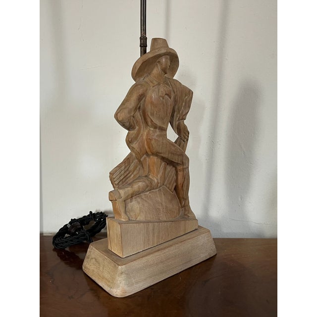 1930's Heifetz Art Deco Hollywood Regency Carved Wood Figural Table Lamp For Sale In New York - Image 6 of 11