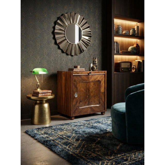A stunning and fully refurbished Hungarian Art Deco wooden storage cabinet, showcasing exquisite bookmatched wood grain...