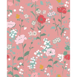 Sample - Poppies (var. 2) Wallpaper by Paule Marrot in Blush Rose For Sale