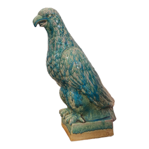 Large Vintage Chinoiserie Celadon Porcelain Sculpture of an Eagle 22" H