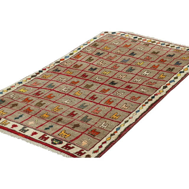Rug & Kilim Vintage Gabbeh Persian Rug, Taupe With Colorful Animal Pictorials - Rug & Kilim For Sale - Image 4 of 7
