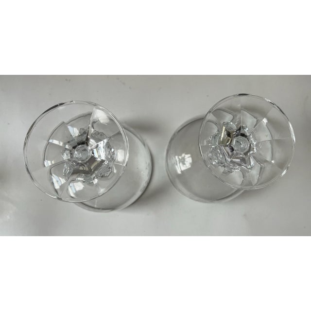 Glass Vintage Etched Crystal Champagne Coupes With Platinum Rim, Faceted Stem Barware – Set of 2 For Sale - Image 7 of 9