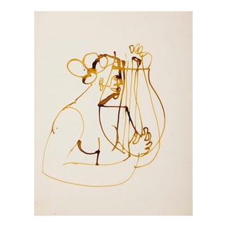 The Harp Player, 20th Century, Ink Drawing For Sale