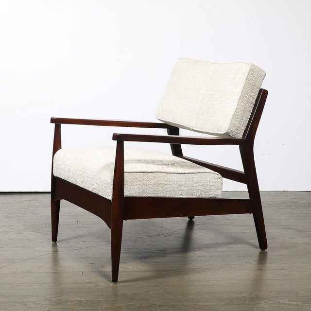 Wood Pair of Mid-Century Modern Walnut Armchairs With Off-White Textural Upholstery For Sale - Image 7 of 18