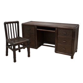 Custom Made Balinese Bamboo Desk & Chair For Sale