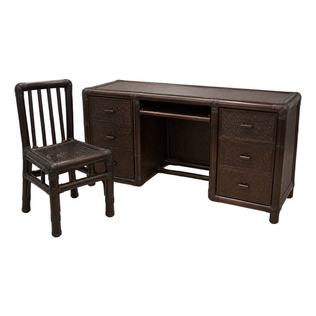 Custom Made Balinese Bamboo Desk & Chair For Sale