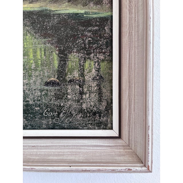 Vintage Woodland Lake Oil Painting, Forest Landscape Art - Signed For Sale - Image 4 of 14