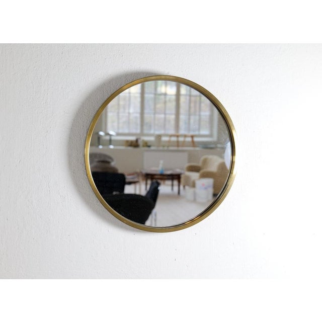 Mid-Century Modern Rounded Brass Mirror attributed to Glasmäster in Markaryd, Sweden, 1960s For Sale - Image 15 of 17