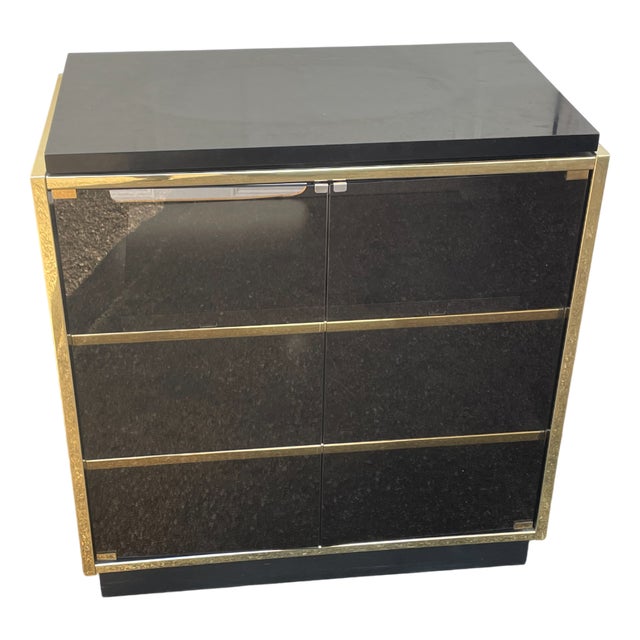 Vintage Black and Gold TV Cabinet in the style of Roche Bobois, 1970s For Sale
