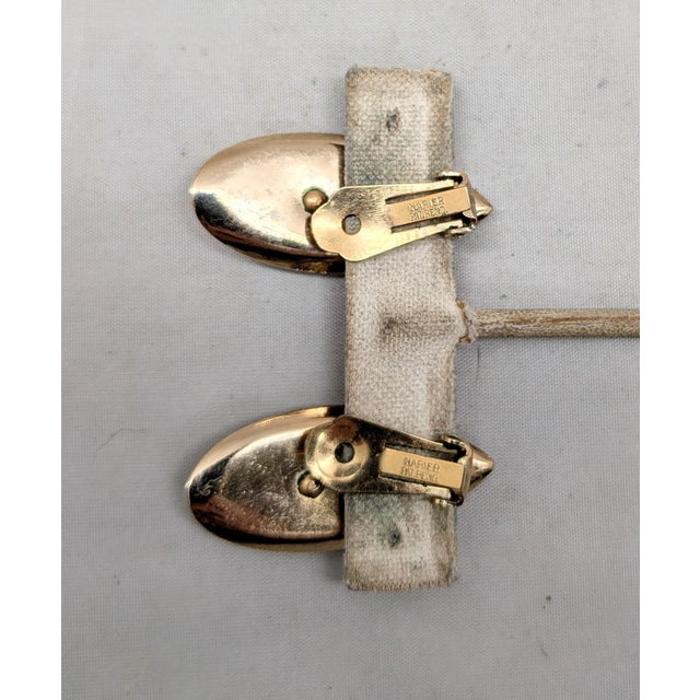 1950s Vintage 1950s Signed Napier Goldtone & White Resin Clip Earrings-2 Pieces For Sale - Image 5 of 7