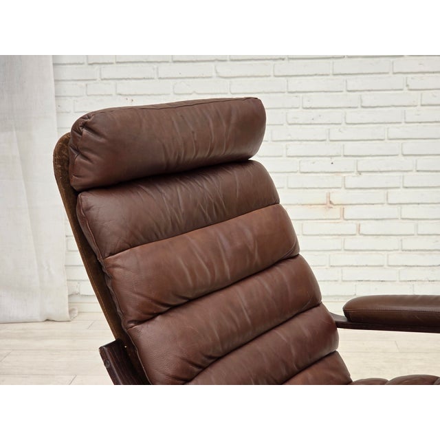 Mid-Century Modern Danish Swivel Armchair in Brown Furniture Leather from Georg Thams, 1970s For Sale - Image 3 of 18