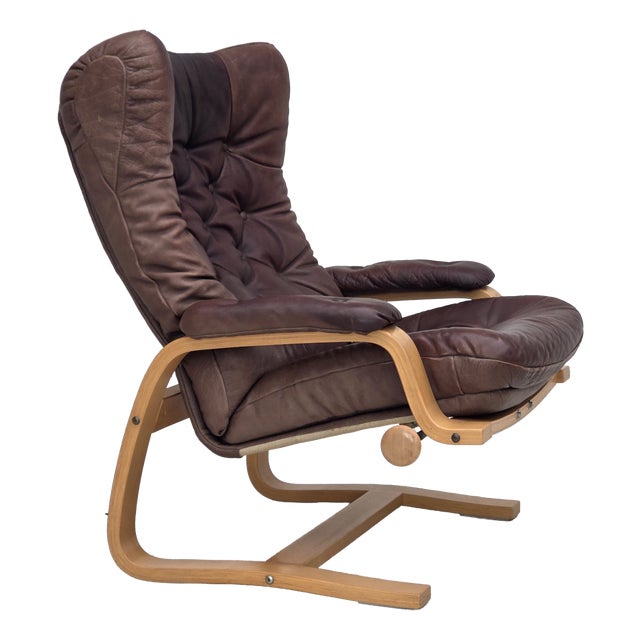 Scandinavian Adjustable Armchair in Furniture Leather and Bentwood, 1970s For Sale