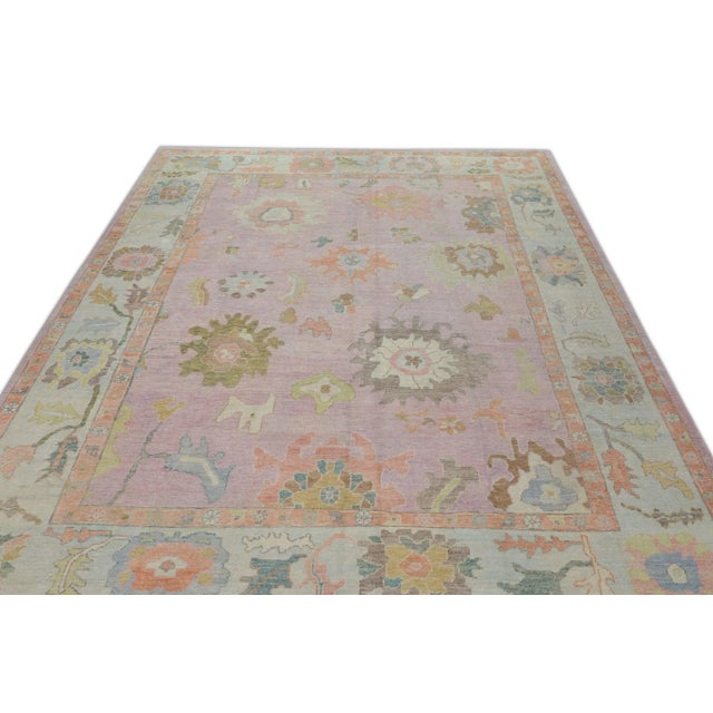 Early 21st Century Pink Multicolor Handwoven Turkish Oushak Rug 12'3" X 14'9" For Sale - Image 9 of 10