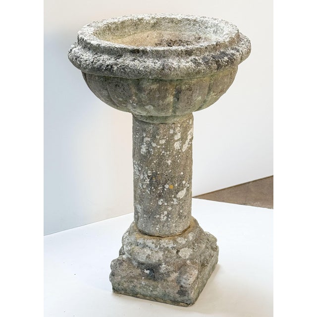 English Garden Stone Planter or Urn on Pedestal Stand in the Medieval Style For Sale - Image 4 of 11