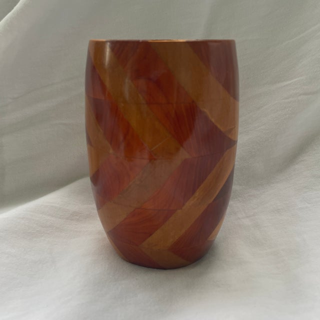 Mid Century Modern Hand Crafted Multi-Wood Vase For Sale - Image 4 of 6