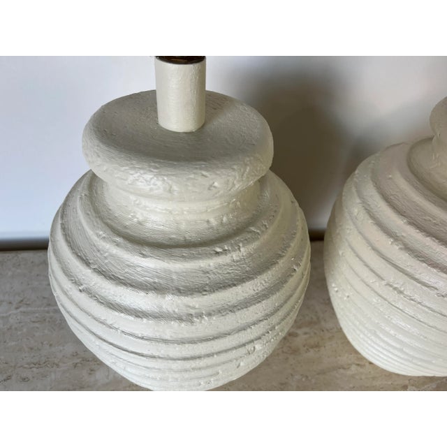 Postmodern 80's Postmodern -Style Ribbed Design Plaster Table Lamps - a Pair For Sale - Image 3 of 11