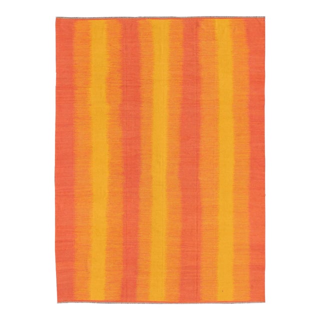 2020s Sunset Striped Afghan Kilim Rug in Yellow, Orange, Coral For Sale