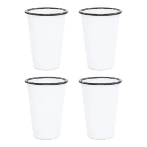 Crow Canyon Home Enamelware, Vintage 14 oz. Tumblers in White with Black Rim - Set of 4
