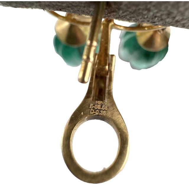 56.68 CTW Vintage Style Emerald & Diamond 18k Yellow Gold Earrings, A Pair For Sale - Image 4 of 4