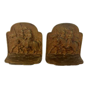 1930s Hubley Cast Iron Knight and Horse Bookends - a Pair