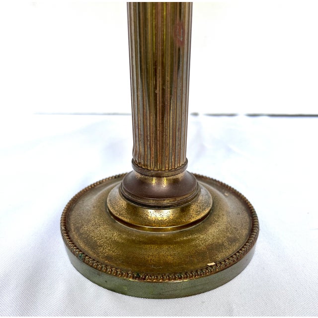 1940s Vintage French Brass Bouillotte Two Candle Lamp W/Green Metal Shade For Sale - Image 5 of 14