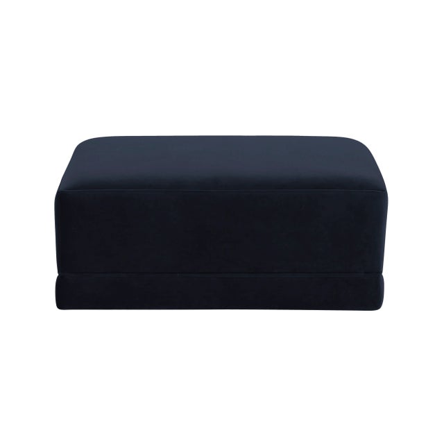 Boho Chic Willow Navy Performance Velvet Ottoman For Sale - Image 3 of 5