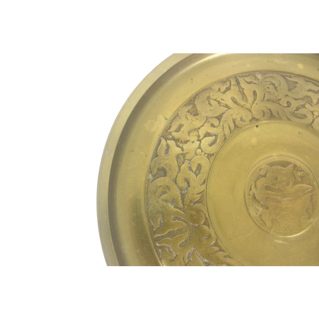 Large Vintage Brass Serving Tray With Raised Pattern, Trinket or Drinks Plate For Sale - Image 6 of 10