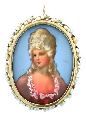 14k Yellow Gold Pearl-Border Lady Portrait Convertible Vintage Brooch/Pendant