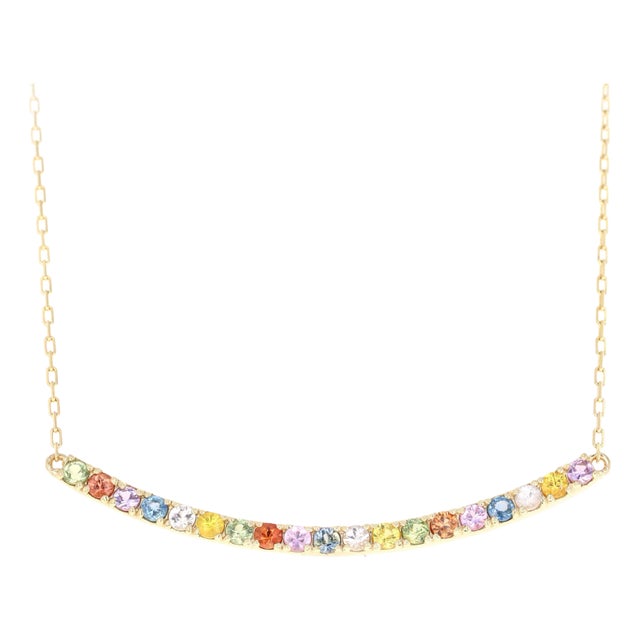 1.29 Carat Rainbow Sapphire Yellow Gold Bar Chain Necklace For Sale