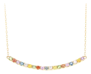1.29 Carat Rainbow Sapphire Yellow Gold Bar Chain Necklace