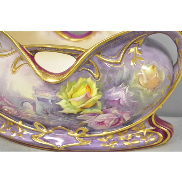 Antique Franz Anton Mehlem Royal Bonn Germany Art Nouveau Purple Jardinière Vase For Sale - Image 4 of 17