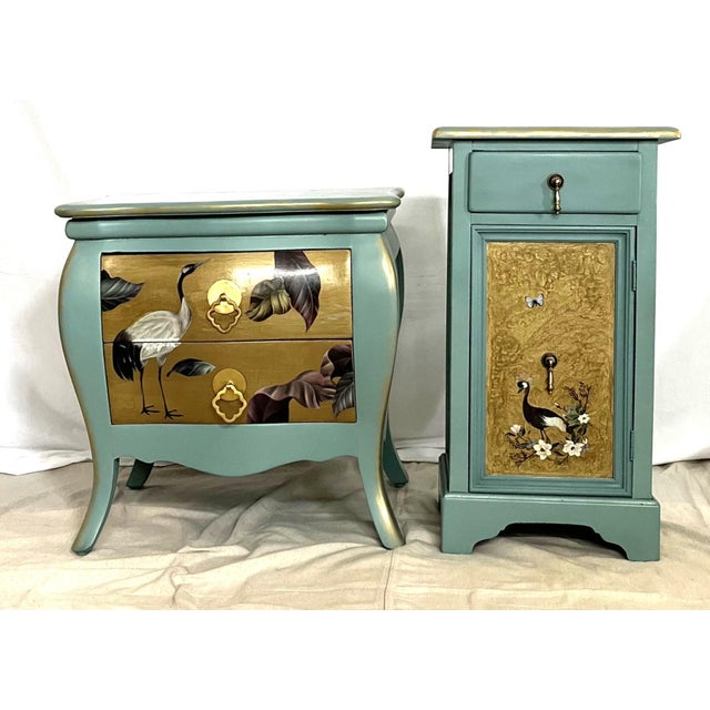Wood Solid Wood Parcel Gilt Chinoiserie Bedside Table For Sale - Image 7 of 7