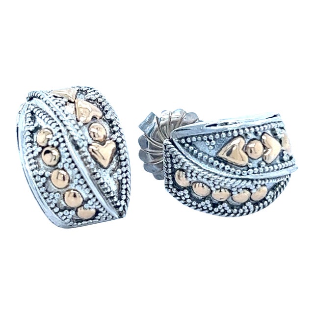 1990s John Hardy Estate Pierced Earrings 18k + Silver, A Pair For Sale