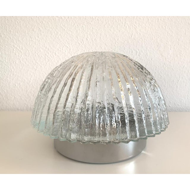 Vintage Ice Glass Flush Mount with Textured Line Pattern For Sale - Image 4 of 10