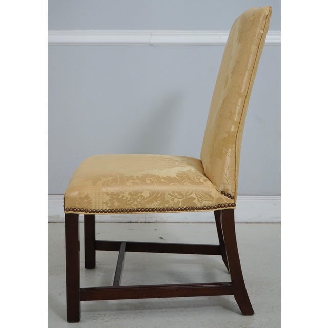 Chippendale Kittinger Colonial Williamsburg Chippendale Style Damask Upholstered Side Chair For Sale - Image 3 of 18