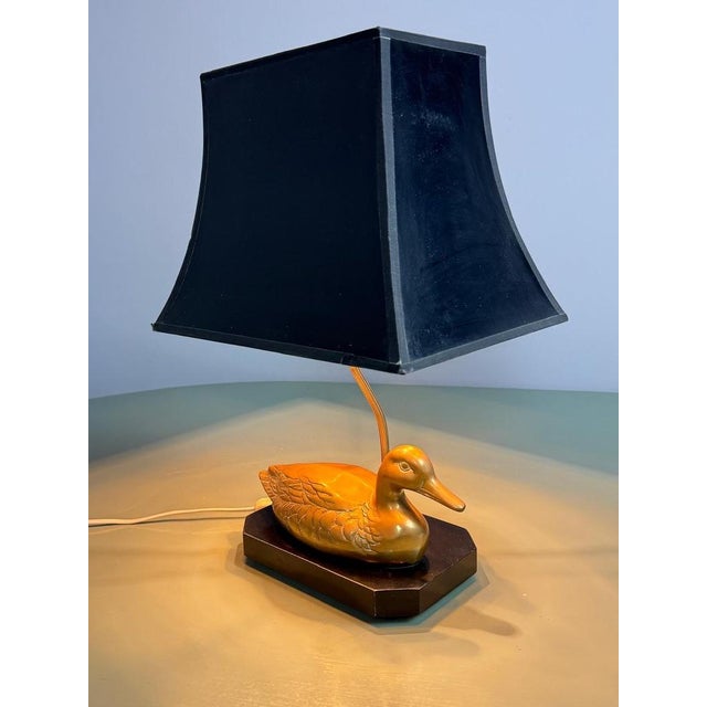 Mid-Century Hollywood Regency Brass Duck Table Lamp with Black and Golden Shade, 1970s For Sale - Image 10 of 10