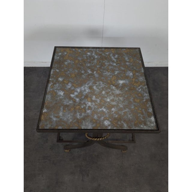 Neoclassical Side Table in Wrought Iron and Glazed Glass For Sale - Image 3 of 8