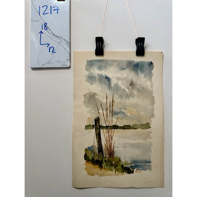 Paper Henry Emil Salloch Original Watercolor on Paper Coastal Wetlands, 1971. For Sale - Image 7 of 7