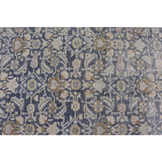 Textile Antique Persian Hamadan Gallery Rug With Floral Motifs in Soft Blues and Creams 5'1 X 11'9 For Sale - Image 7 of 10