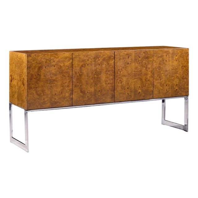 Milo Baughman for Thayer Coggin Mid Century Burlwood and Chrome Credenza For Sale