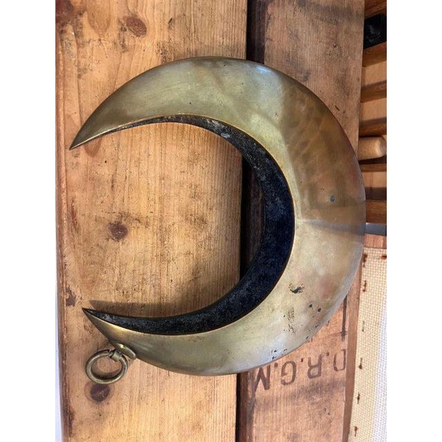 Metal Vintage Mid Century Modern Style Hollow Brass Crescent Moon Hanging Decor For Sale - Image 7 of 8