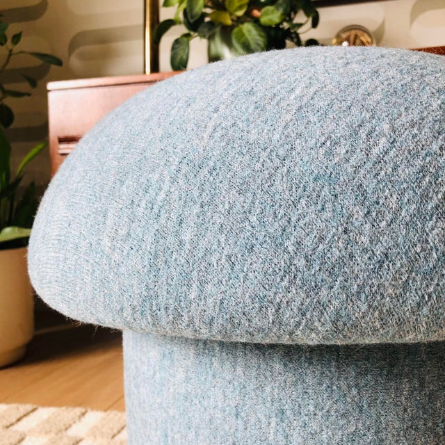 Sky Blue Mushroom Ottoman in Sky Melange Wool For Sale - Image 8 of 11