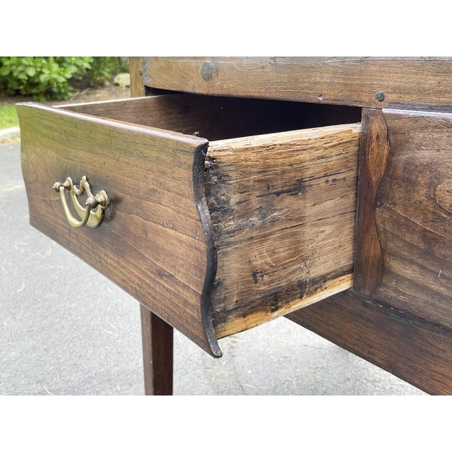 Chestnut Antique French Three Drawer Planked-Top Server Console Table For Sale - Image 8 of 11