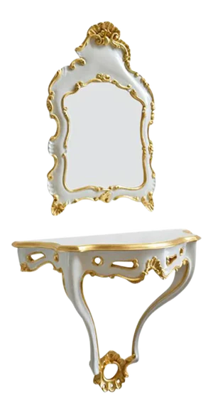 Baroque Style Console Mirror Set with Lacquered Wood & Gold Leaf Details from Cupioli Luxury Living, Set of 2